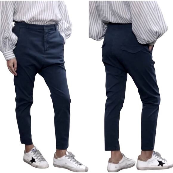 Nili Lotan Drop Crotch Paris Pants $345 Cotton Cropped Navy Blue 8 Navy Blue
